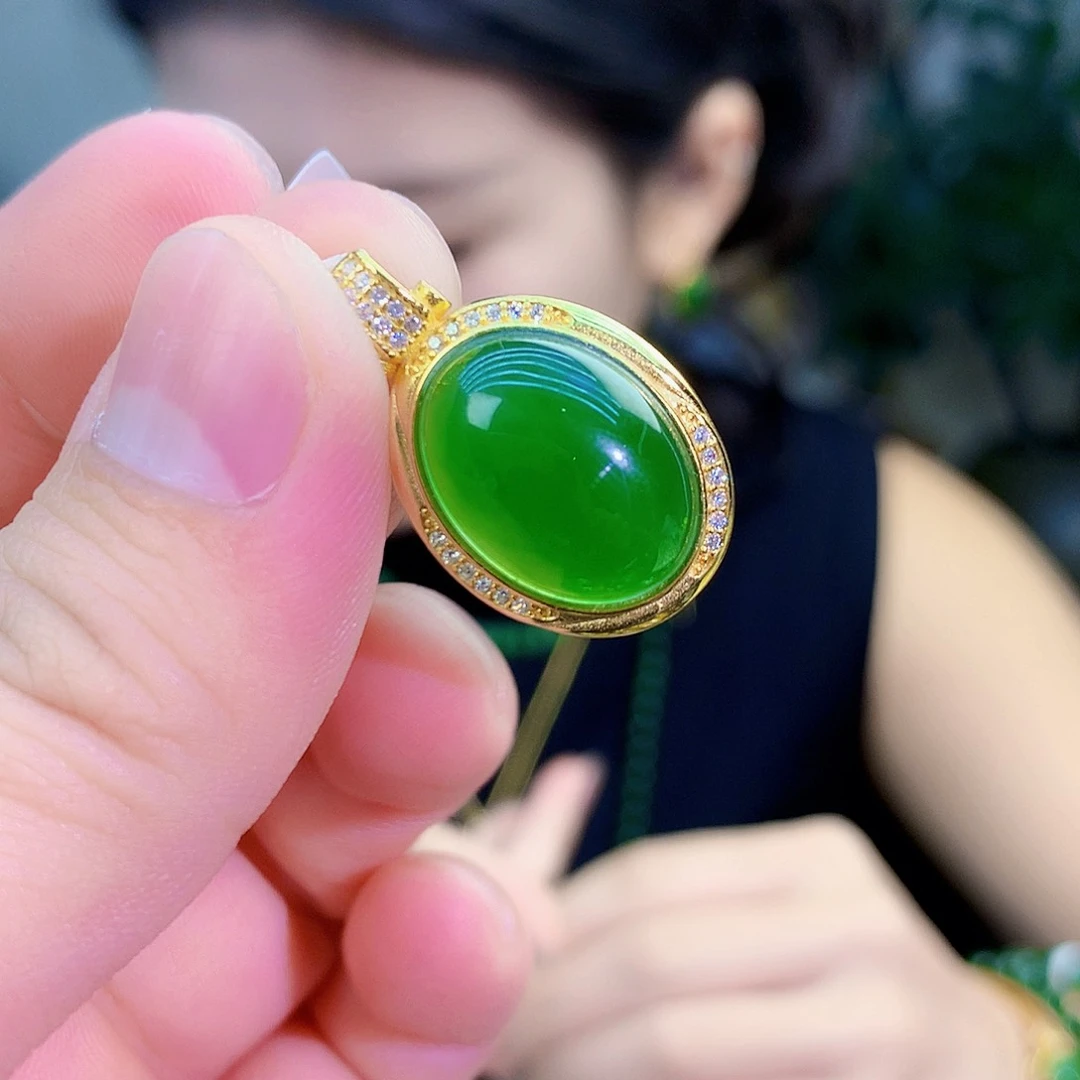 吊坠(不含链)银S925镶嵌和田玉（碧玉）吊坠