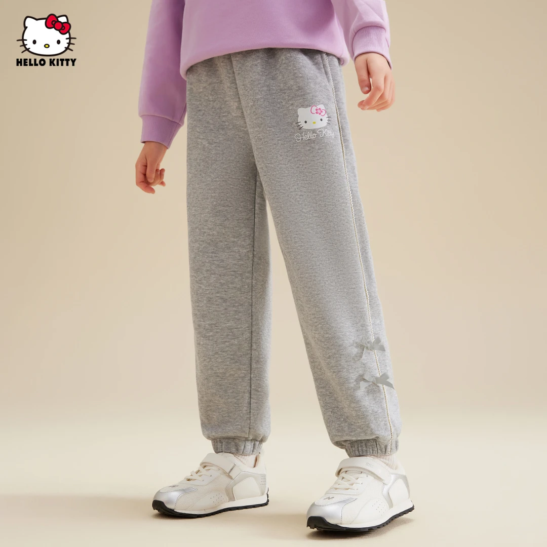 女童春秋季新款卡通凯蒂猫休闲裤2025裤脚蝴蝶结设计中大童装