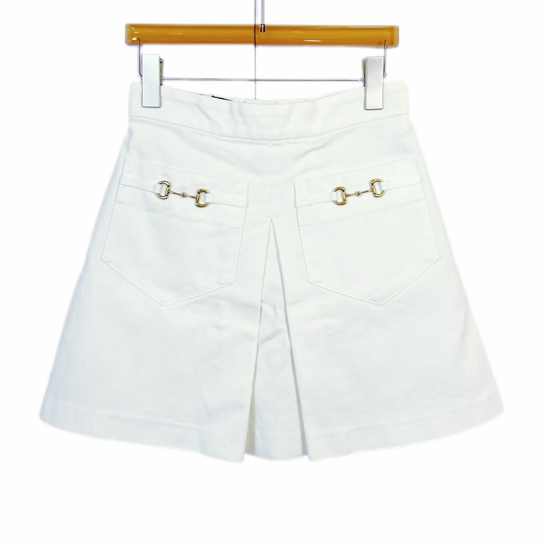 99新 GUCCI/古驰 011026 纯色马衔扣牛仔短裙 38码