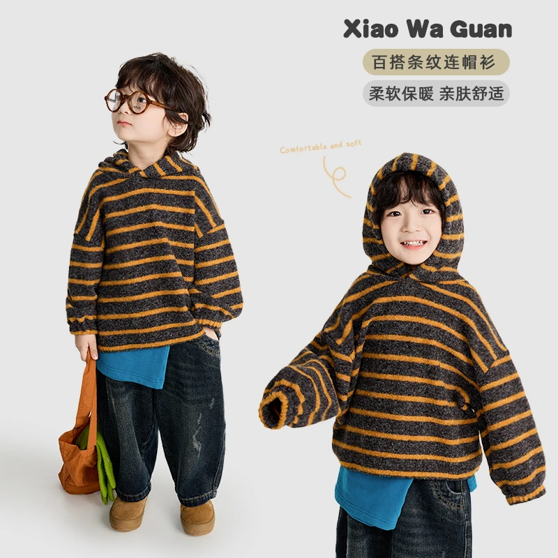 【现货】韩系洋气百搭经典条纹撞色连帽卫衣(秋款)XWG-25040