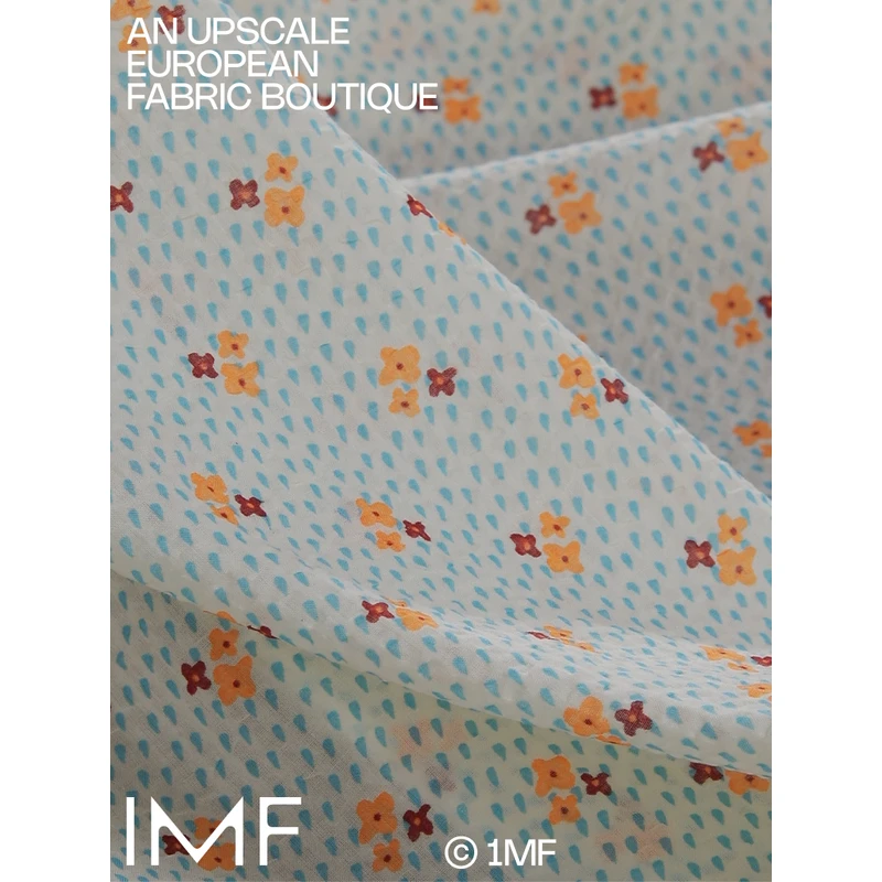 1MF 小花布 仓库 棉质泡泡棉面料水滴小花印花布料夏 宽125CM