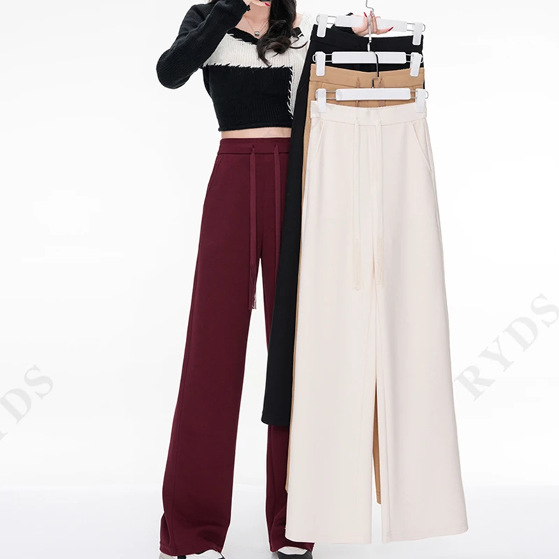 时尚女装品牌女装正品阔腿裤新款莫代尔直筒裤垂坠感显瘦松紧腰