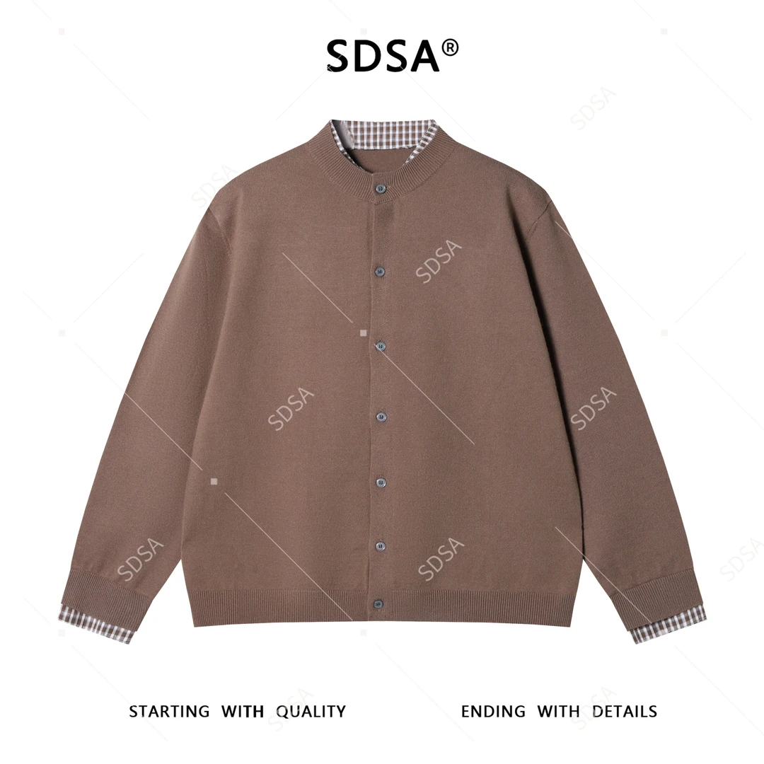 SDSA男士秋冬新款痞帅男装潮牌拼接假两件纽扣开衫针织衫百搭毛衣