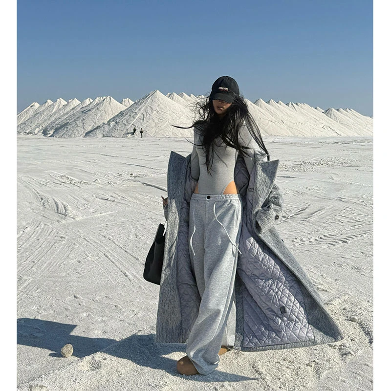 2025秋季新款ins气质呢子夹棉中长款外套女+纯欲连体衣+阔腿长裤