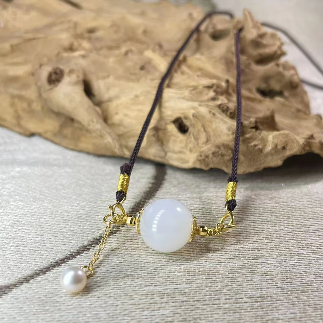 12M白玉路路通设计款保真天然和田玉老坑料挂坠吊坠S925银镶编绳