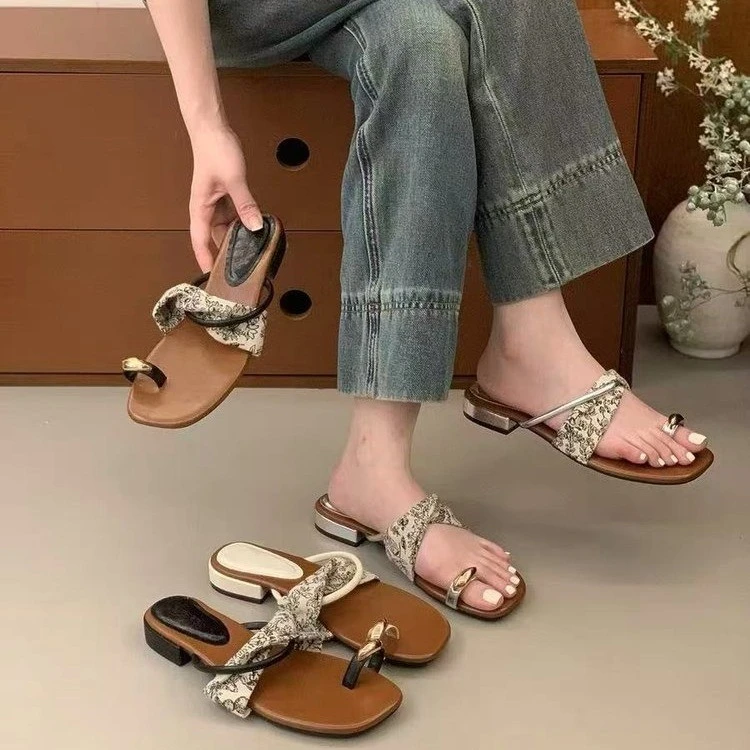 法式仙女风套趾丝带一字拖鞋女夏外穿百搭不累脚绝美低跟凉拖凉鞋