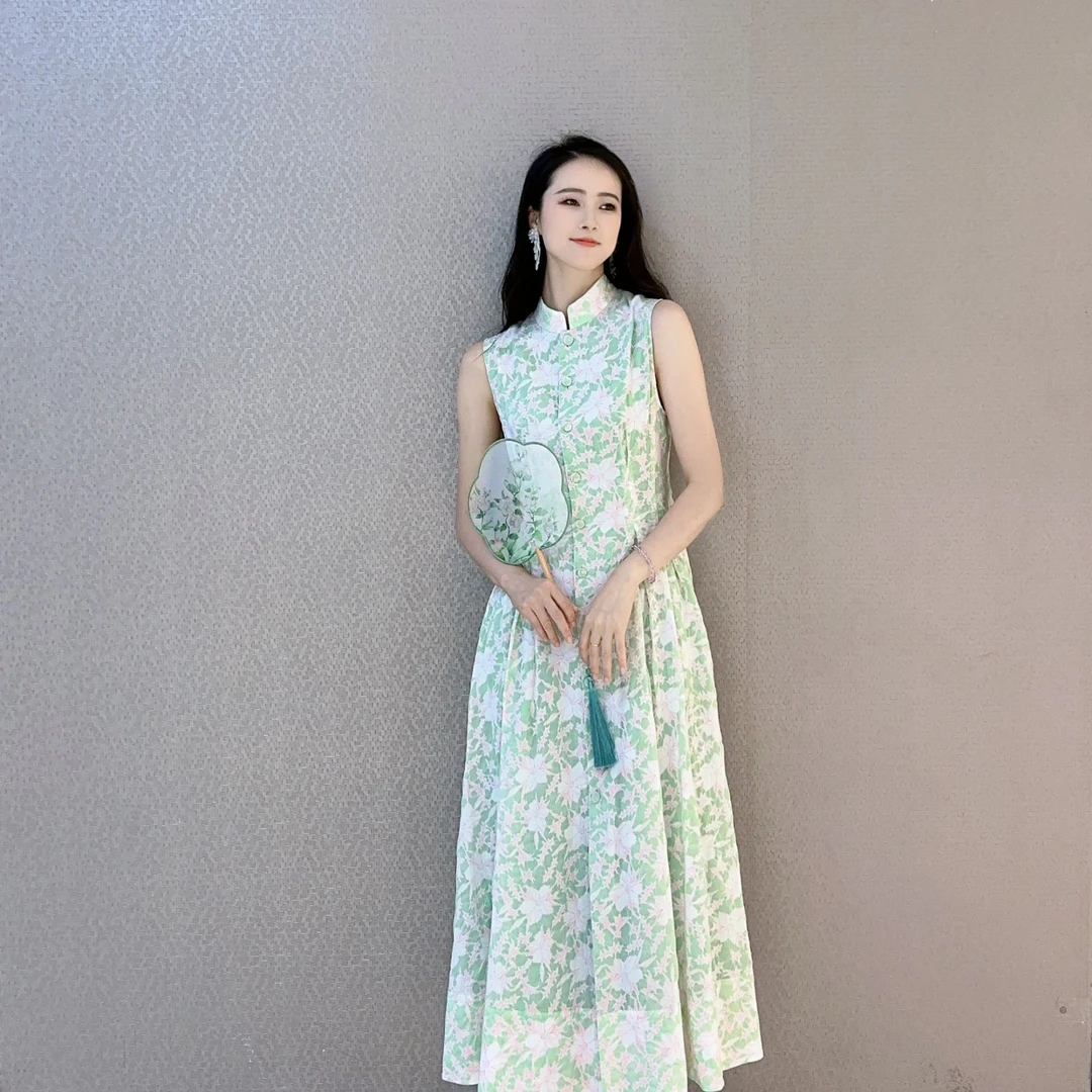 哥弟【知否】25新款气质优雅洋装修身显瘦新中式无袖连衣裙1500535