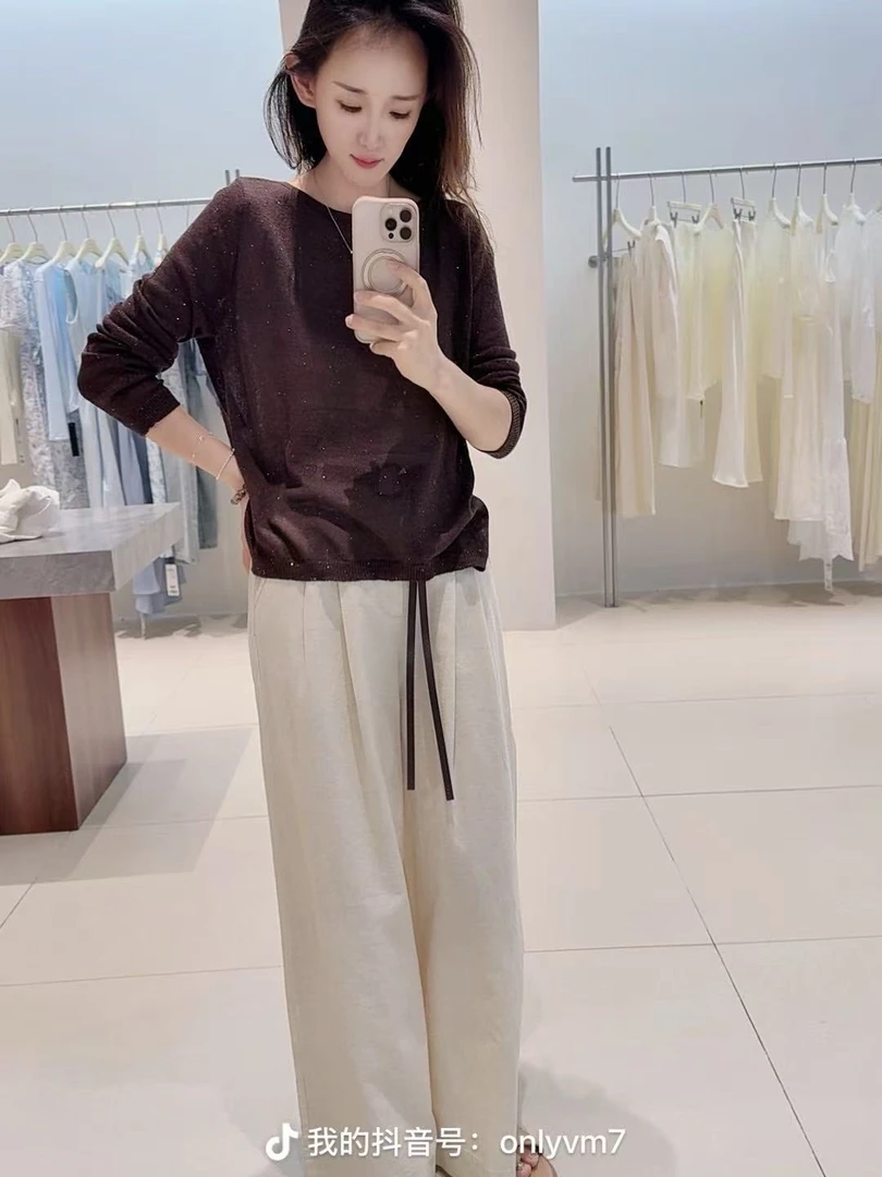 休闲裤-D56323迪家简约腰带休闲时尚阔腿裤