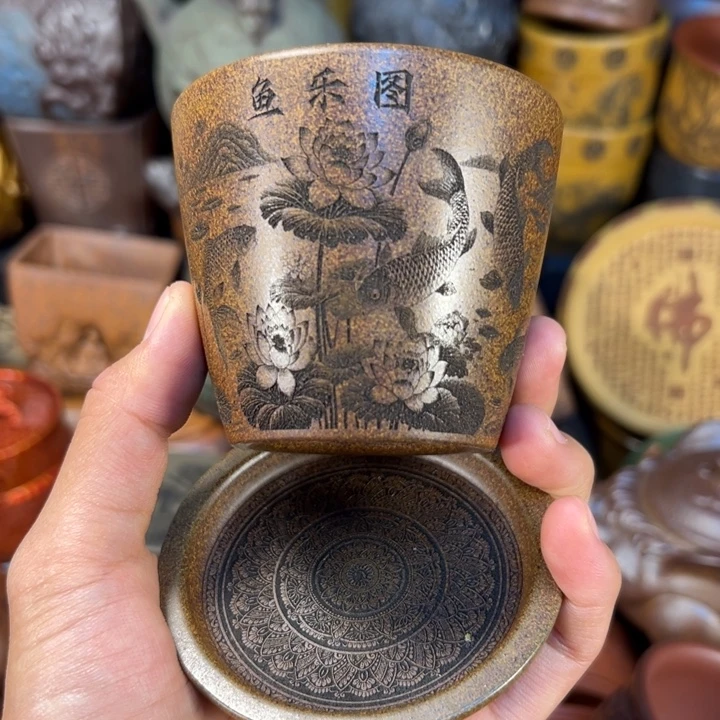 紫砂茶杯宜兴紫杯子