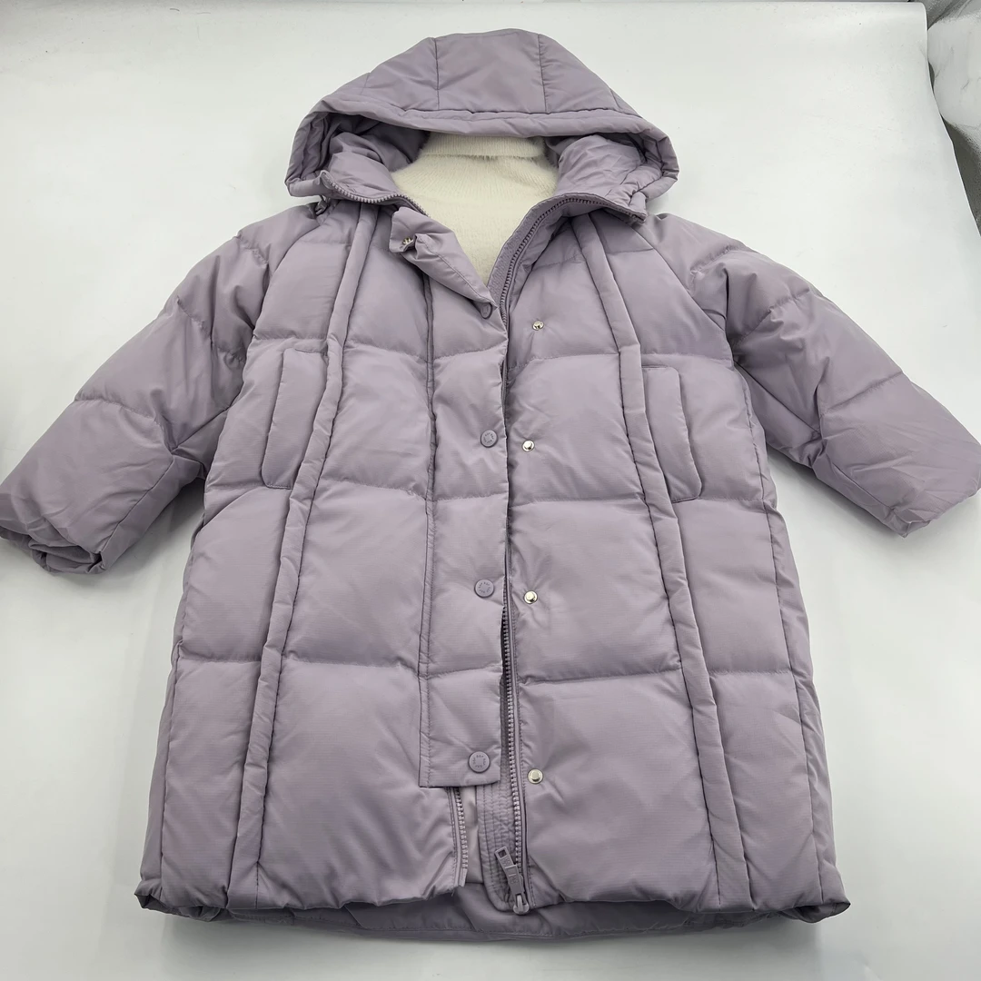 97363高端潮流时尚百搭休闲童装时尚鸭外套黑B9-1边紫色C