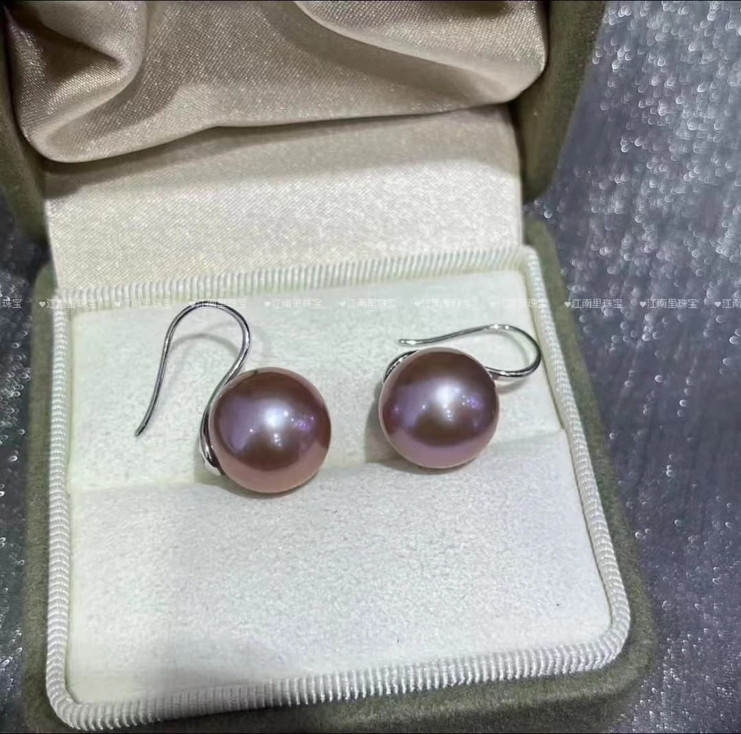 紫色 高跟鞋925银耳饰 12mm贝珠 紫色耳饰 法式轻奢精致