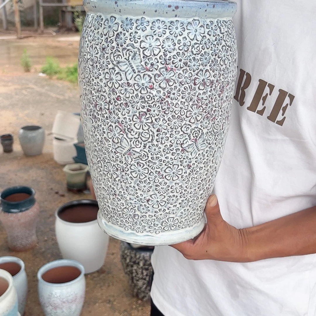 紫砂花盆碎花口径18高度31