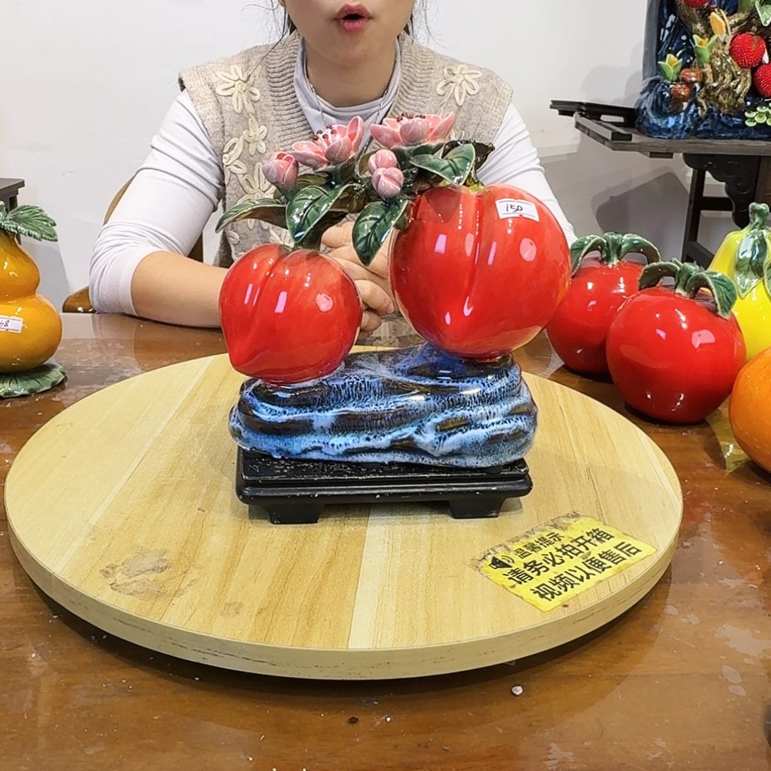 陶瓷双寿桃摆件的的