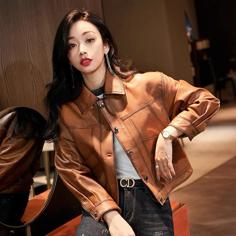 2025海宁皮衣春季冬秋季短款显瘦网红洋气真皮羊皮皮衣女装外套