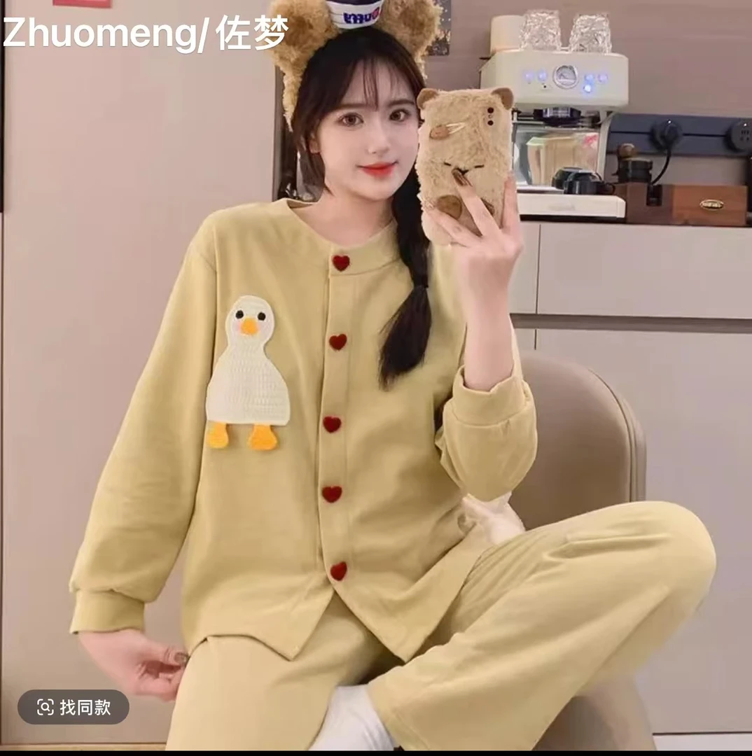 zuomeng/佐梦2024新款小鸭子羊绒卡通宽松可爱风家居服套装睡衣