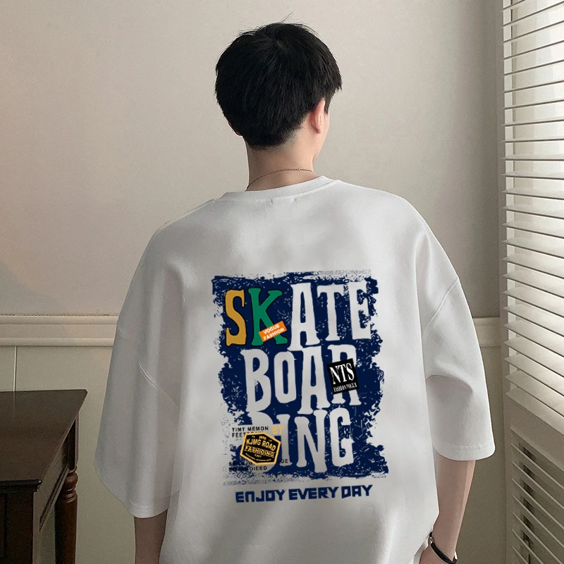 潮牌纯棉短袖男t恤夏季宽松情侣印花半袖潮流美式青少年休闲上衣