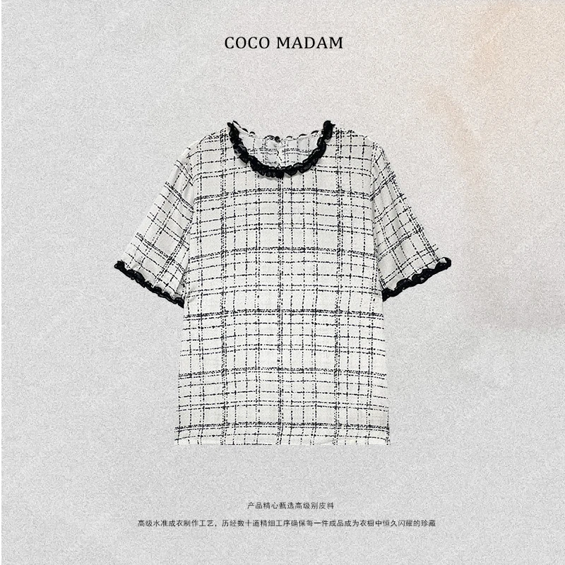 NIUNIU ·T-1004 格子夏装T恤简约气质短袖上衣