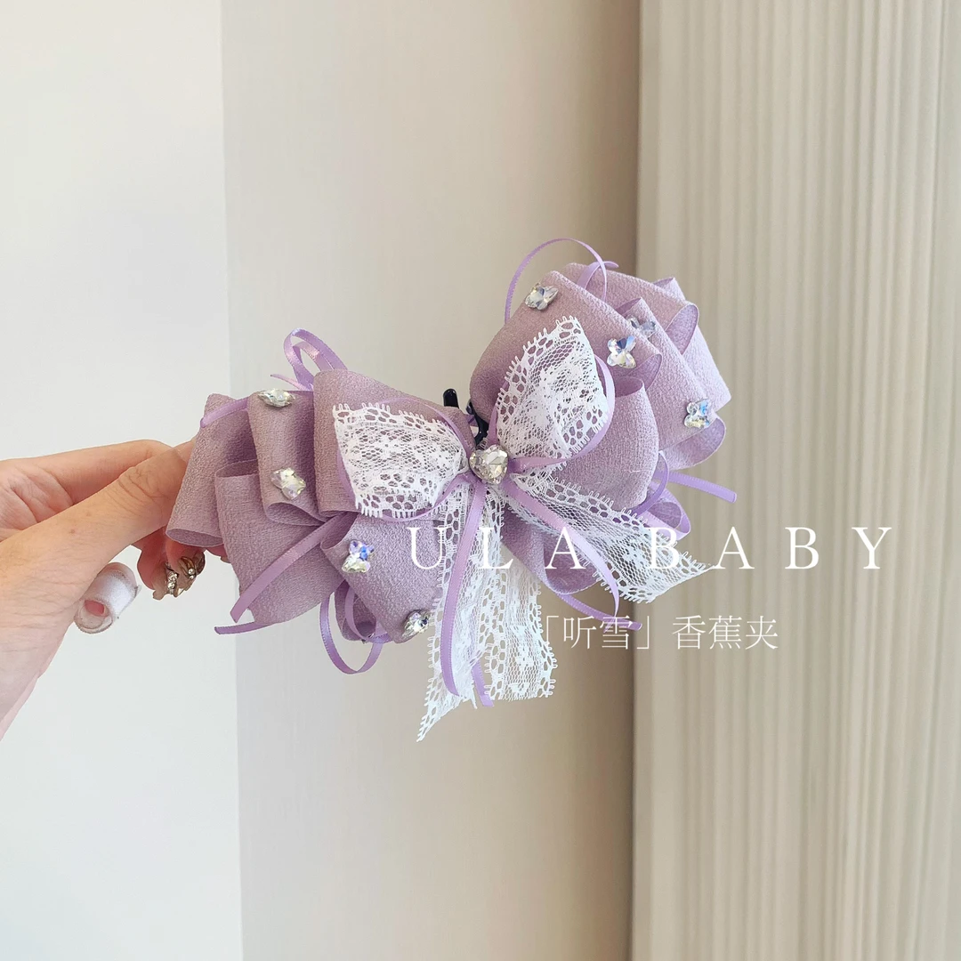 【喜儿ula】11-18-2「听雪」时尚多层蝴蝶结蕾丝仙气香蕉夹