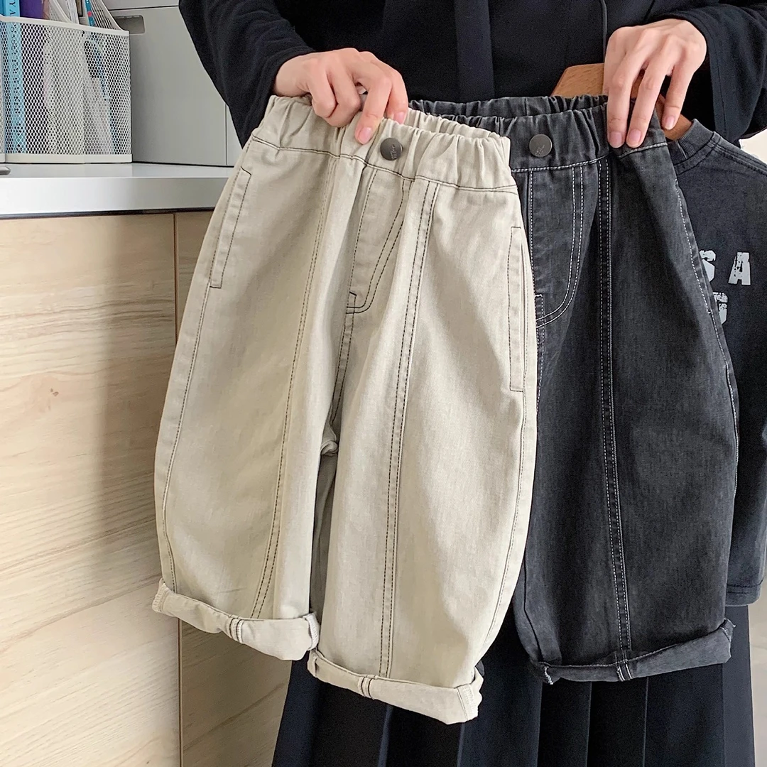 小童潮范明线休闲裤男女童2025春秋装宝宝拼接长裤儿童百搭直筒裤