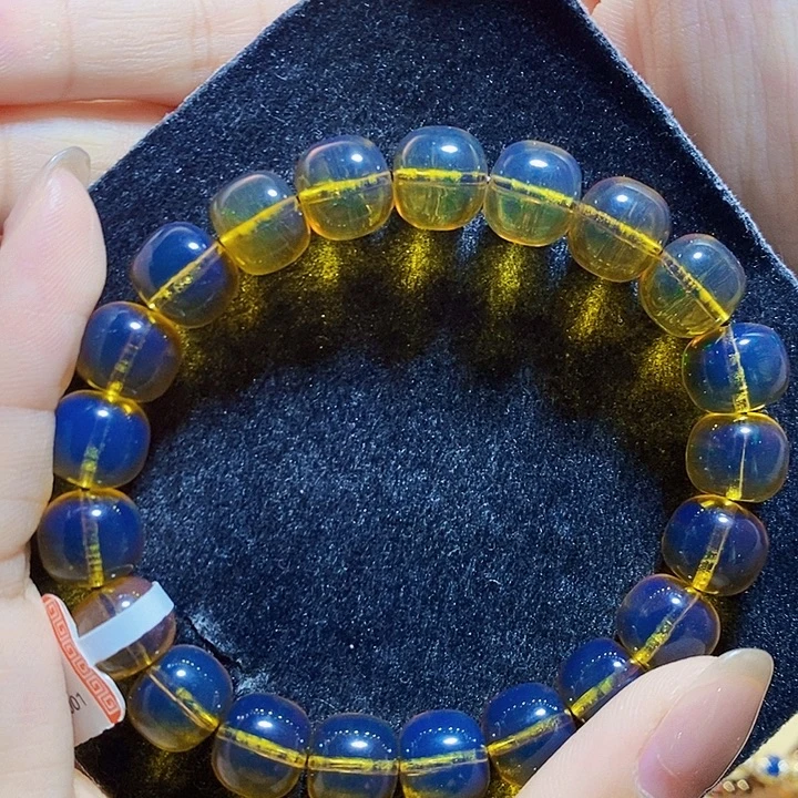 蓝珀未镶嵌珠宝奇石墨西哥蓝珀老型手串10