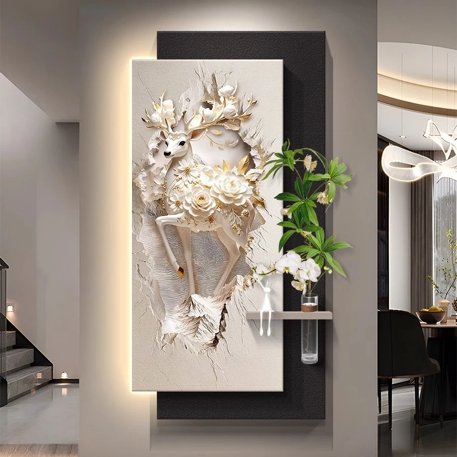 浮雕立体玄关装饰画入户正对门挂画轻奢高级感客厅走廊过道壁画灯