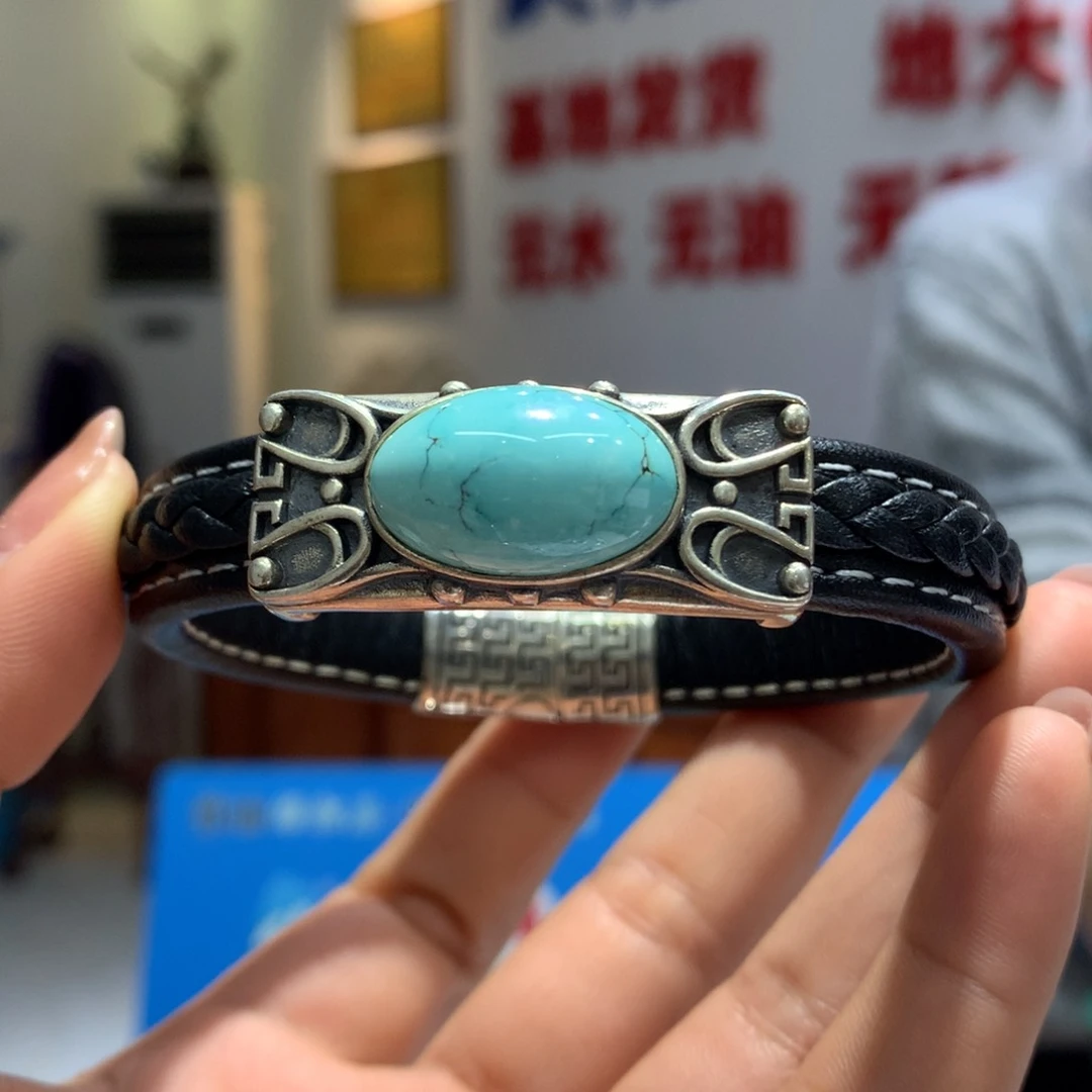 绿松石手镯银S925镶嵌
