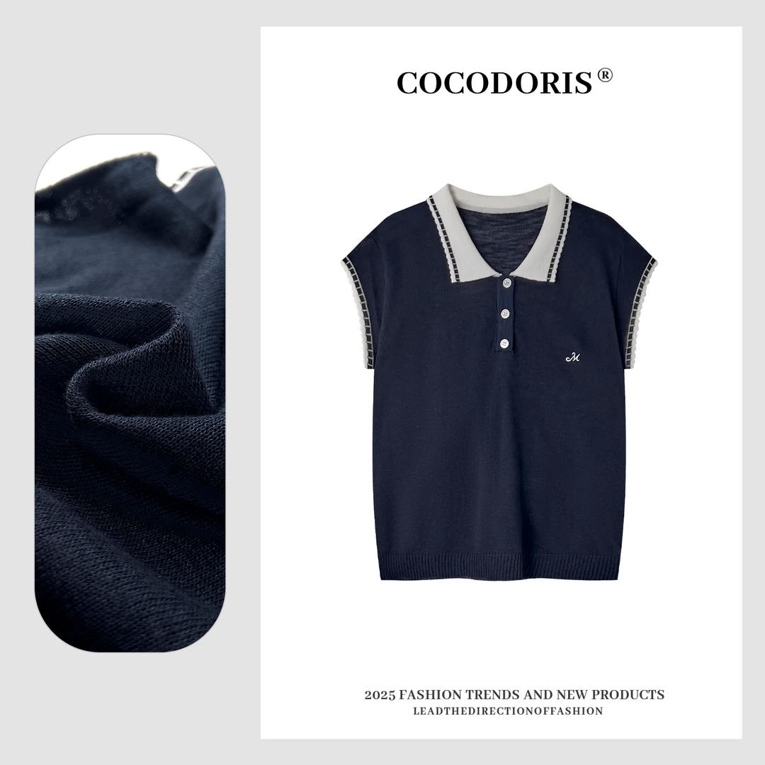 COCO DORIS 新款设计感Polo领撞色刺绣针织衫夏季通勤百搭上衣513
