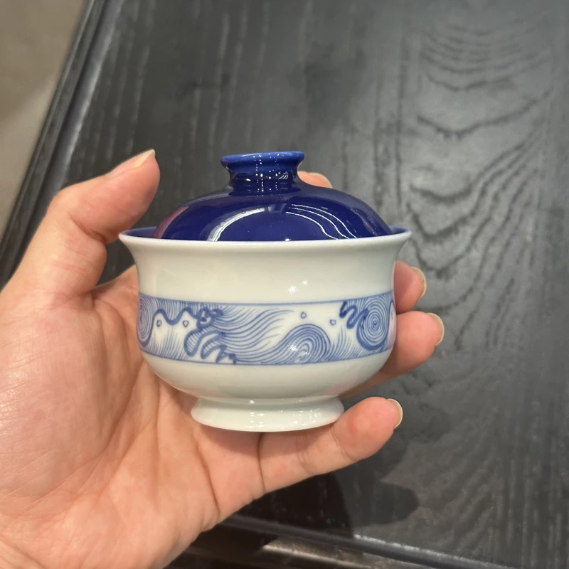 念物集·霁蓝海浪布袋盖碗