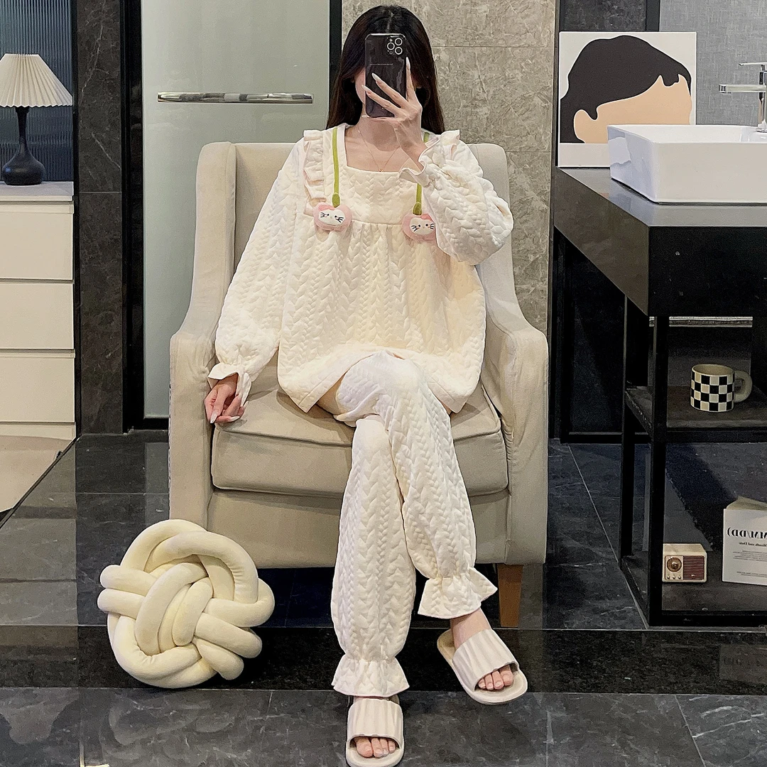 睡衣女士秋冬季长袖大码夹层2025新款可外穿kt猫高级感套装家居服