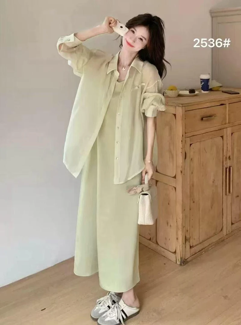 杨杨 夏季时尚气质衬衫连衣裙套装11216