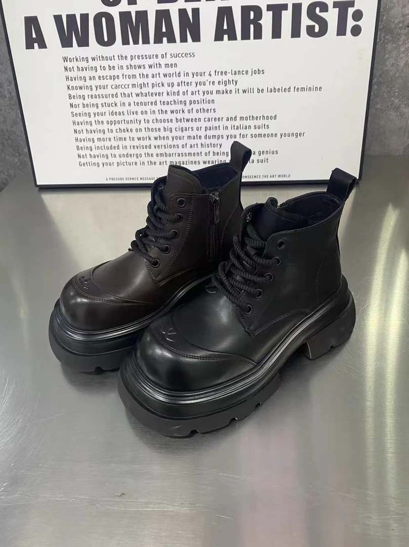 女靴松糕厚底薄绒短靴大头二棉马丁靴女潮鞋53-1