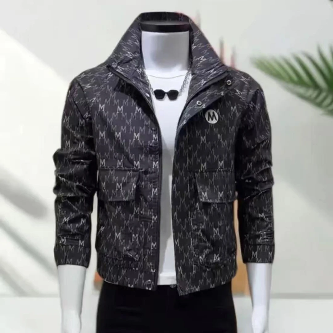 男士时尚潮流夹克外套秋季字母印花痞帅高级修身夹克外套爆款外套