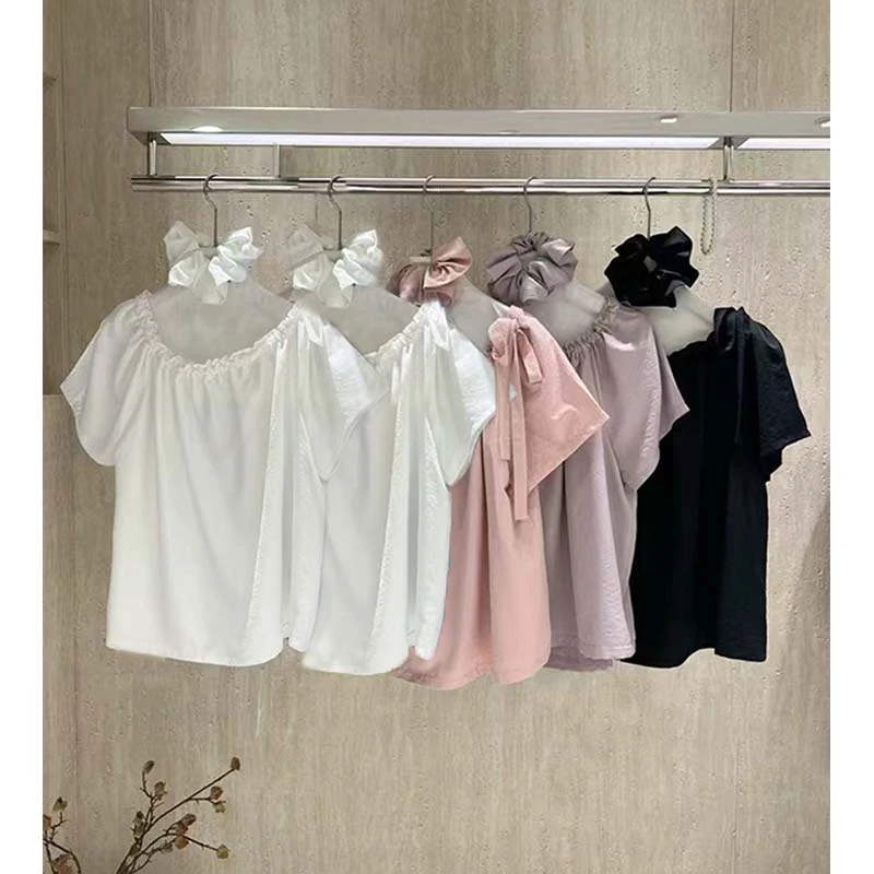 阿球【韩系千金】原创衬衫系带设计宽松版型设计感衬衫短袖上衣