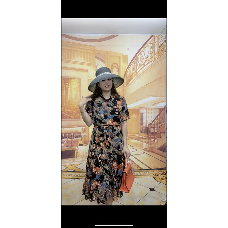 1071新款显瘦高贵气质时尚A字裙花色连衣裙