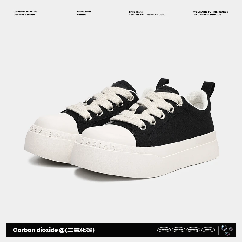 新款大头鞋黑白百搭透气帆布鞋男女小众厚底增高情侣休闲鞋丑萌鞋