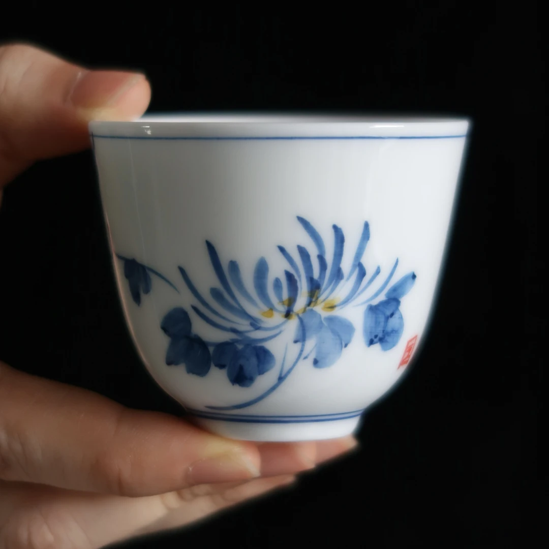 手绘青花梅兰竹菊家用喝茶主人杯功夫茶具