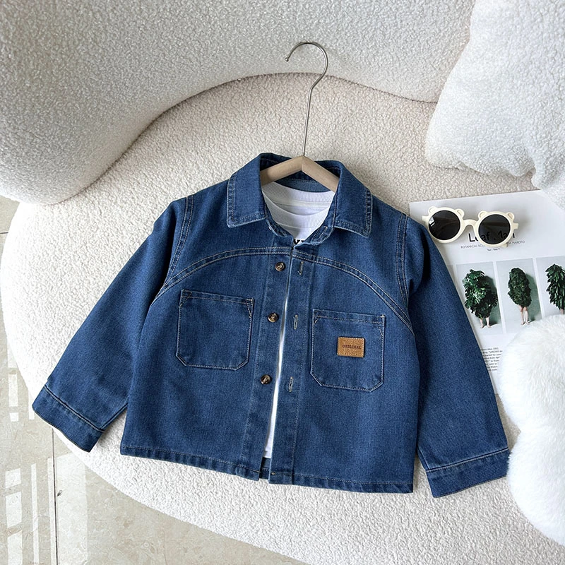 儿童休闲牛仔衬衫男宝韩版秋季纯色时尚衬衣宝宝春秋牛仔上衣潮