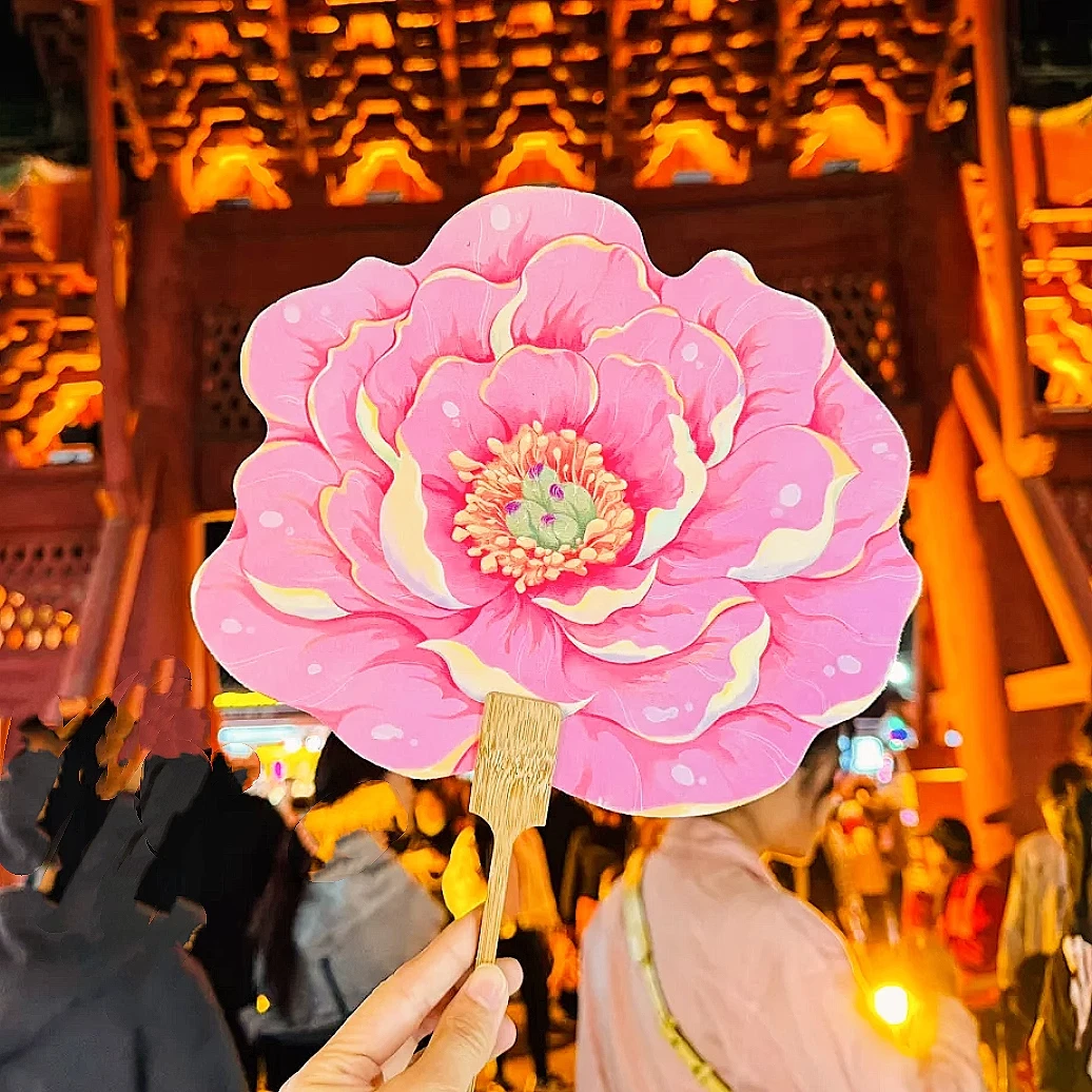 【牡丹团扇】牡丹团扇洛阳牡丹花节专用扇子景区摆摊拍照打卡古风扇