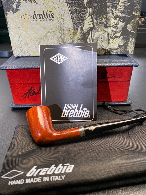 意大利进口品牌巴瑞比亚直杆撞球带银圈石楠木烟斗送老公送领导