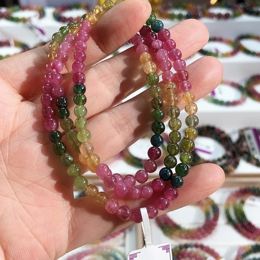 碧玺未镶嵌手链G2625三圈颜色微差