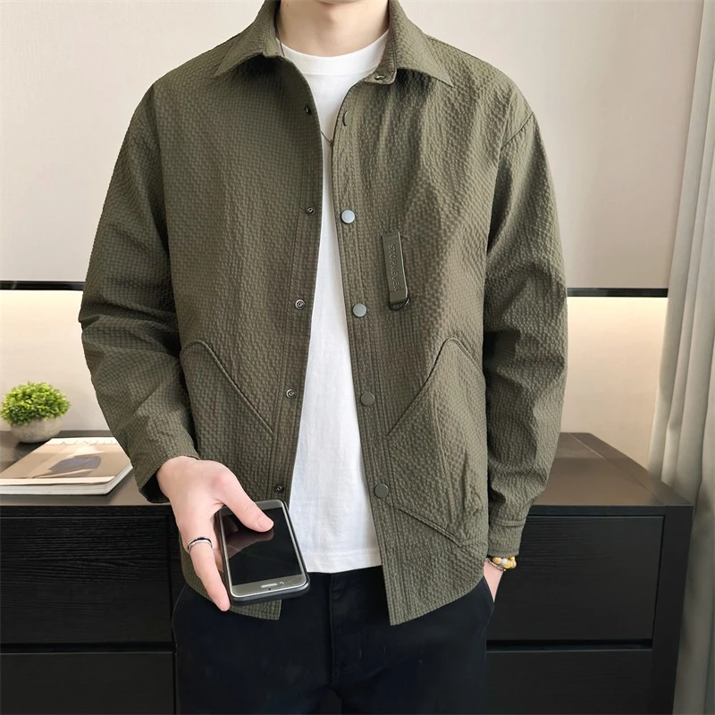 茵特拿蒂男士外套春秋新款痞帅潮牌高级设计感翻领简约男夹克上衣