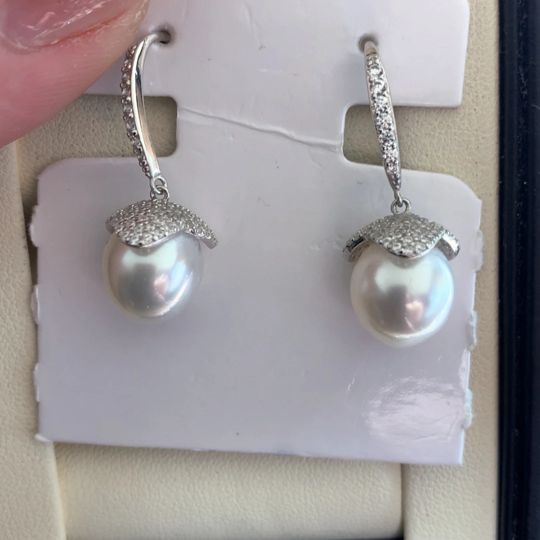 海水珍珠耳饰银S925镶嵌