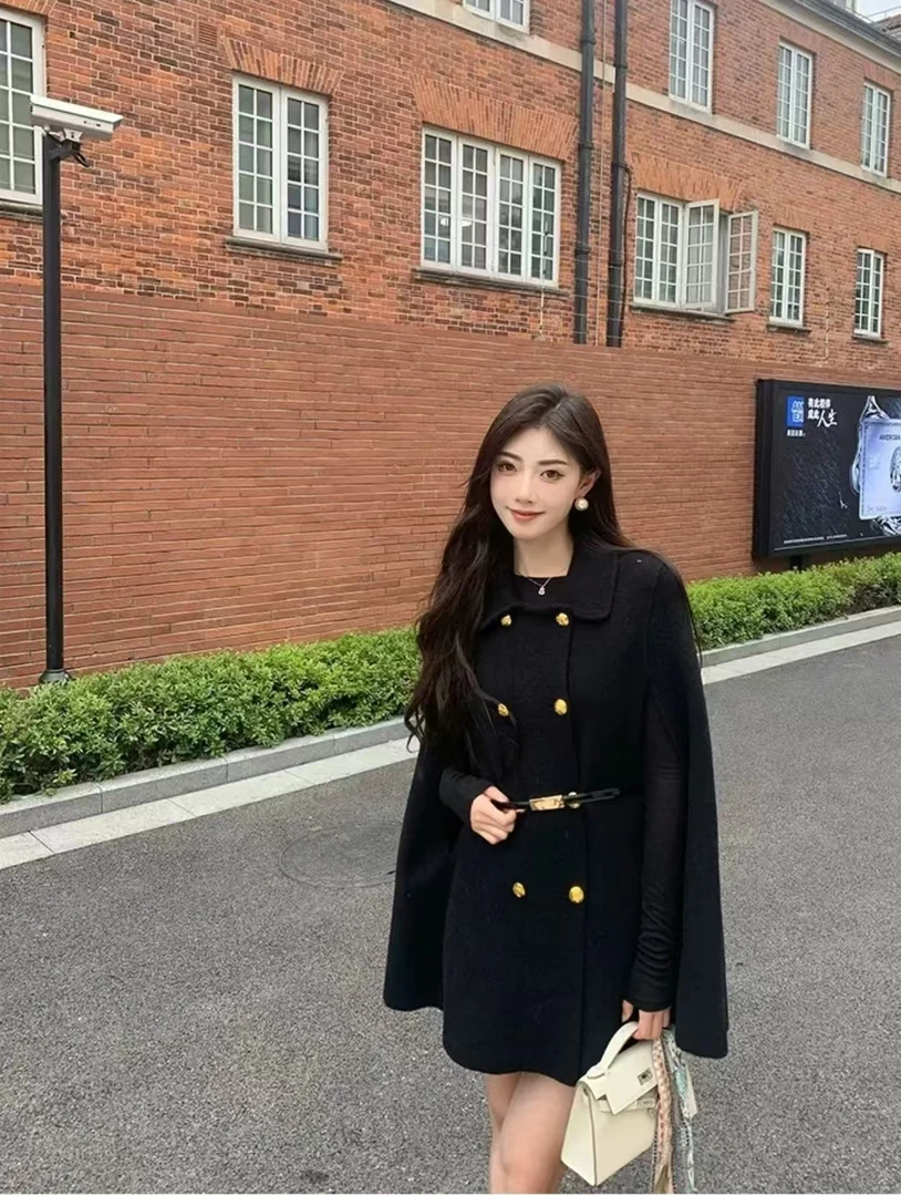K324两件套财阀斗篷小个子斗篷外套秋冬女款高级感遮肉斗篷外套