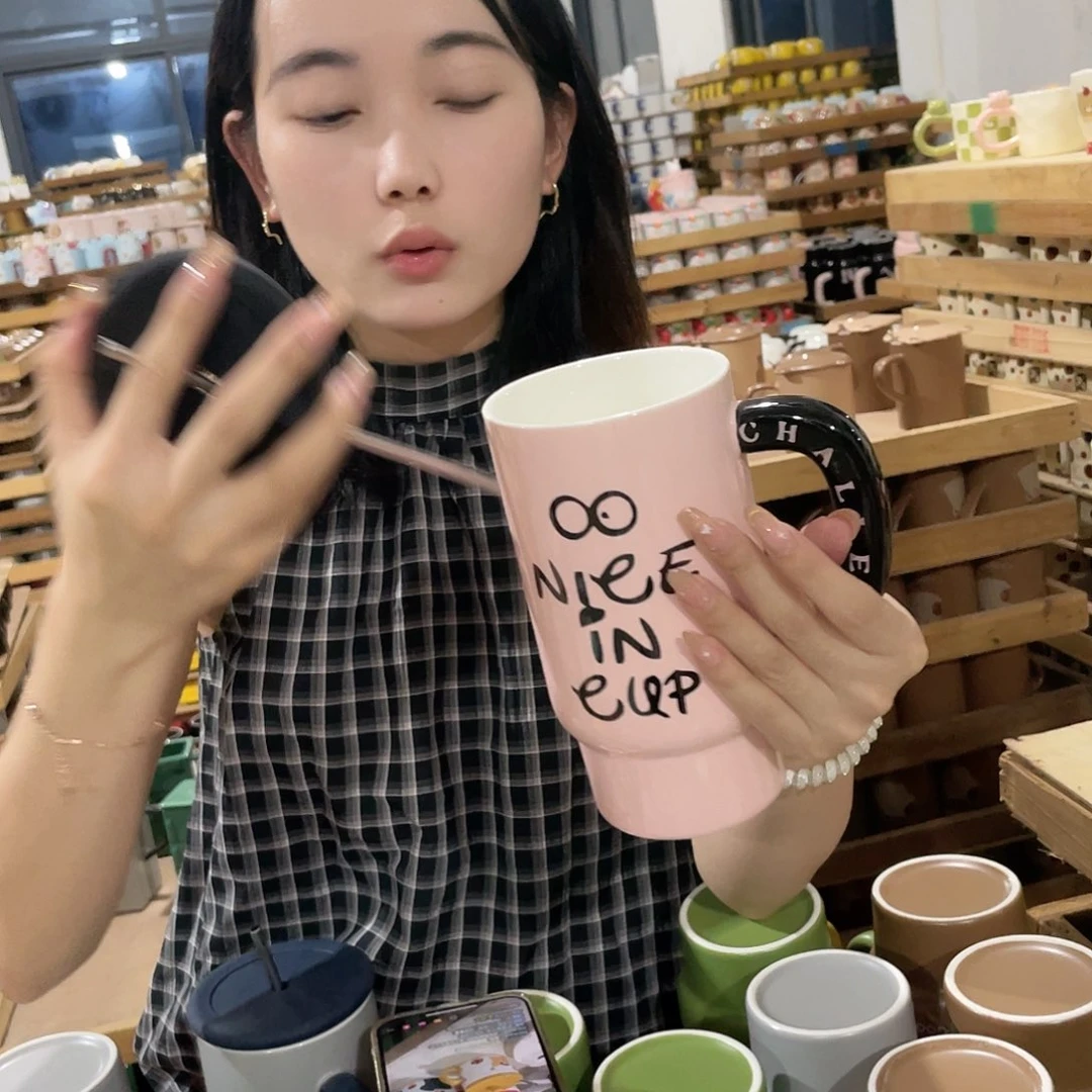 陶瓷吸管款粉色大容量