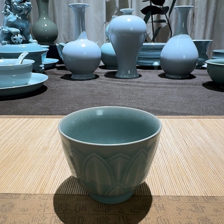 摆件陶莲花杯，全手工