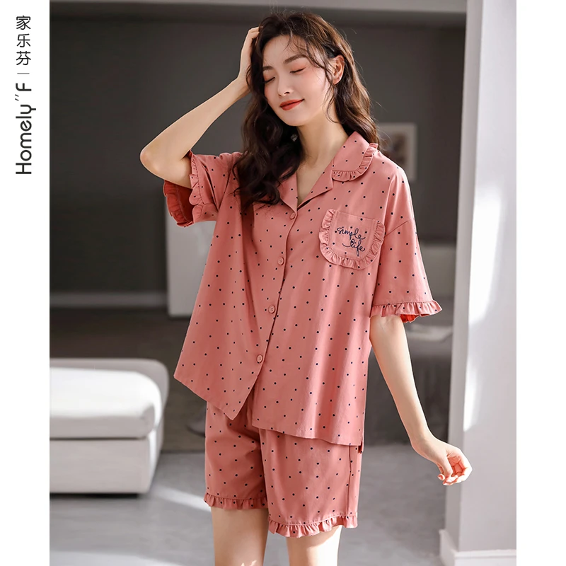 睡衣女士夏季兰精莫代尔短袖短裤家居服夏天冰丝薄款可爱甜美套装