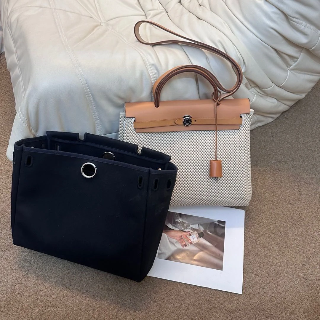 95新 Hermes/爱马仕 米色帆布拼皮herbag31单肩包/684531850