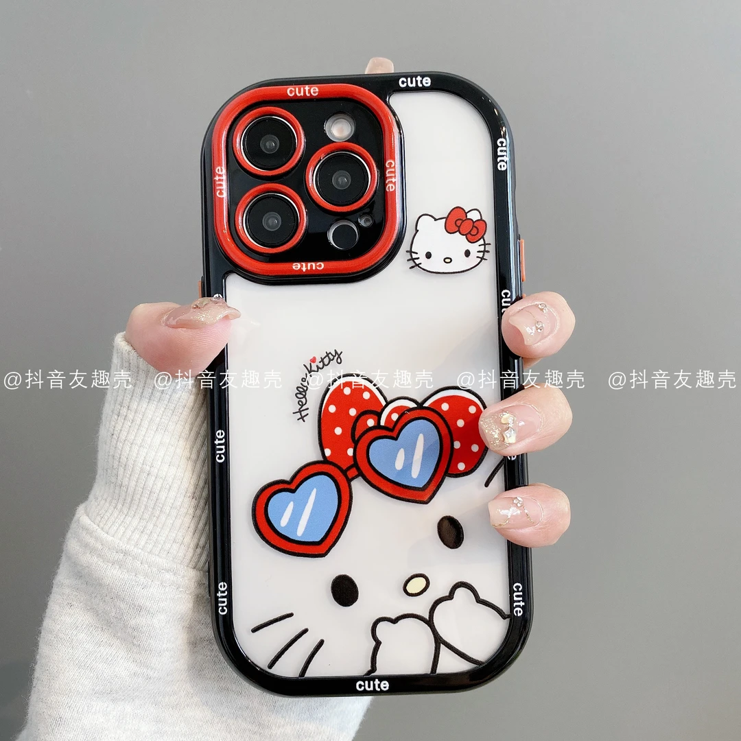 适用于苹果16新款手机壳华为vivo小米oppo奶油壳创意墨镜凯蒂可爱