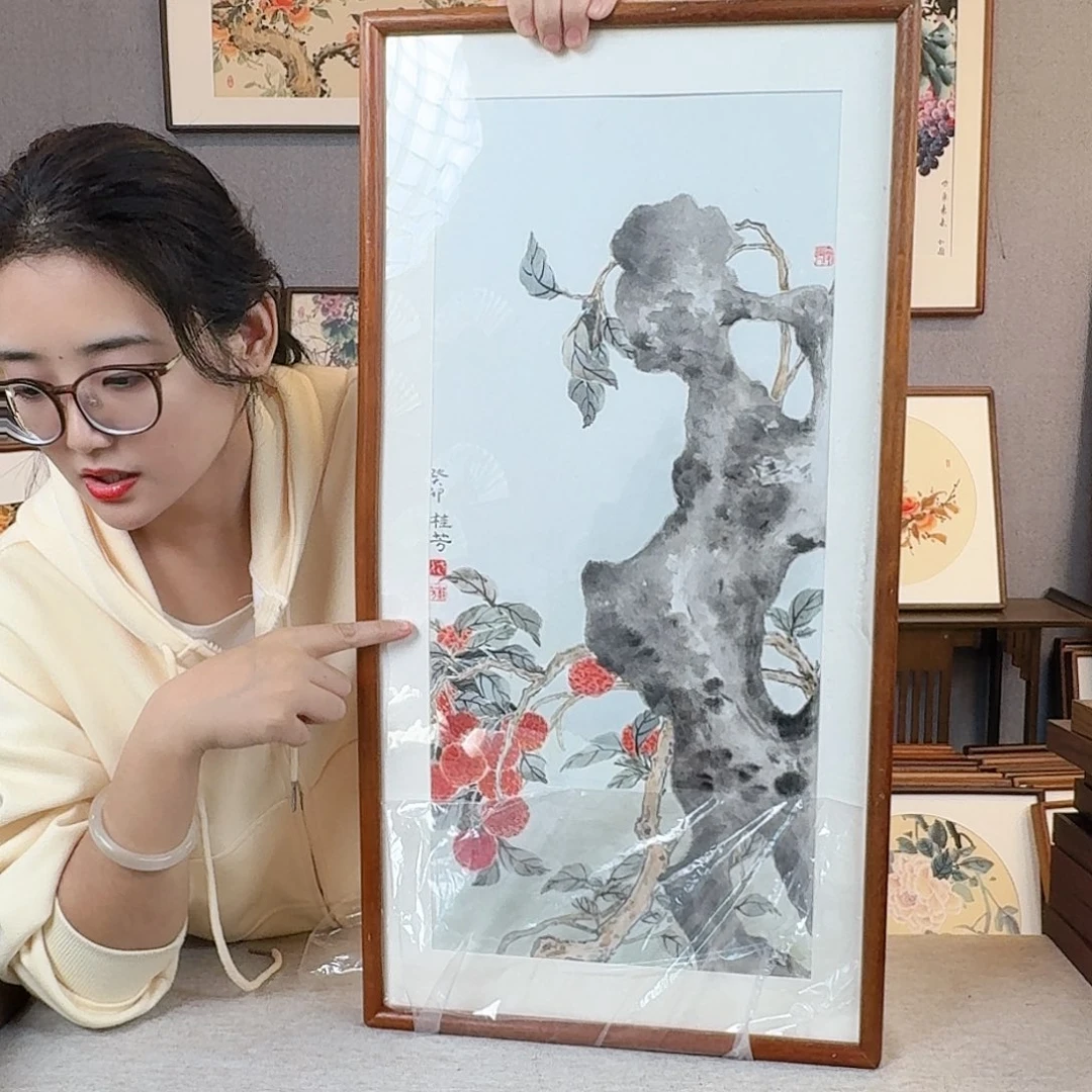 书法纯手绘，纯手写带框尺寸：36×69厘米