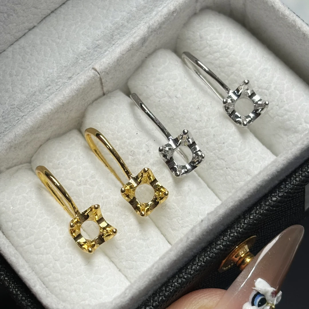 925银耳饰 新款925银镀金耳钩空托底托圆形6毫米简约